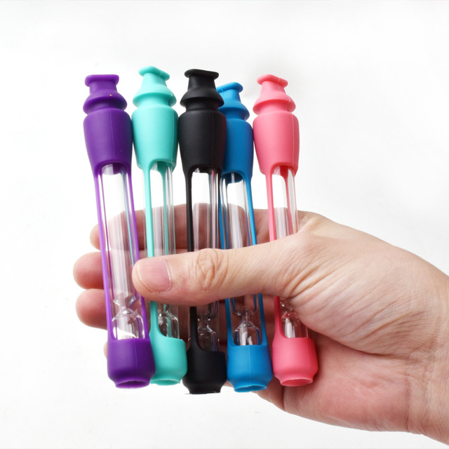 Amazon Hot Same Glass Pipe Single Puff Pipe With Silicone